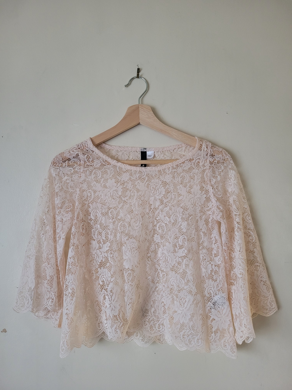 Delicate Lace Bell-Sleeve Top in Blush